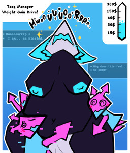 ambiguous_gender anthro belly big_belly big_breasts breasts burping dialogue female group nipples obese obese_anthro obese_female overweight overweight_anthro overweight_female spiral spiral_eyes text text_box weight_gain weight_gain_drive daxiefoxpet626 deltarune undertale_(series) tasque_manager darkner tasque virovirokun 2025 digital_media_(artwork) english_text