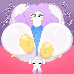 anthro big_breasts big_butt big_penis breast_play breasts butt duo fellatio female genitals hair holidays huge_breasts huge_butt huge_penis male male/female nipples oral penile penis purple_hair sex smile titfuck vein veiny_penis white_body yellow_nipples lokbunny17 easter lok_bunny human lagomorph leporid mammal rabbit hi_res