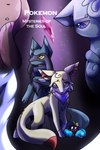 2:3 3_fingers ambiguous_gender black_background black_body black_fur black_sclera blue_body blue_eyes blue_scarf brown_body buneary cosmog cover cover_art cover_page english_text fennekin feral fingers fur generation_1_pokemon generation_4_pokemon generation_6_pokemon generation_7_pokemon group half-closed_eyes hi_res inner_ear_fluff legendary_pokemon looking_at_viewer looking_down looking_up mew_(pokemon) narrowed_eyes nintendo open_mouth pawpads pokemon pokemon_(species) pokemon_mystery_dungeon pupils purple_background red_inner_ear_fluff red_sclera riolu sakarime scarf shiny_pokemon simple_background spike_chunsoft text tuft white_eyes white_pupils yellow_body yellow_eyes yellow_fur