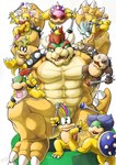 2019 2_horns 3_toes abs anthro barazoku blue_eyes blue_shell bowser bowser_jr. brown_body brown_skin claws digital_media_(artwork) dot_eyes eyebrows eyewear fangs featureless_crotch feet female geppei5959 glasses green_head grey_head group hair hi_res holding_wand horn iggy_koopa jewelry kerchief koopa koopaling larry_koopa lemmy_koopa lips ludwig_von_koopa male mario_bros morton_koopa_jr. muscular muscular_anthro muscular_male neckerchief necklace nintendo one_eye_closed open_mouth open_smile pecs pink_bow pink_lips red_eyebrows red_eyewear red_glasses red_hair reptile roy_koopa scales scalie shell simple_background smile spiked_wristband tan_body tan_scales teeth toe_claws toes wendy_o._koopa white_background white_claws wink yellow_body yellow_skin