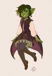 bard boots clothed clothing cute_fangs ear_piercing fangs femboy footwear fully_clothed green_body long_coat male piercing puffy_sleeves ruffled_skirt shoes solo teeth osato-kun blenafee_(keroro623) goblin humanoid hi_res