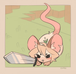 female feral fingers front_view fur hair holding_melee_weapon holding_object holding_sword holding_weapon inner_ear_fluff looking_at_viewer melee_weapon solo sword tail tuft weapon cordi mammal mouse murid murine rodent 2026 digital_drawing_(artwork) digital_media_(artwork) hi_res