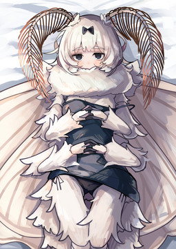 2_fingers 4_arms accessory animal_arms animal_legs antennae_(anatomy) arthropod_abdomen bed blush bow_ribbon clothed clothed_female clothing feet female fingers fur furniture hair hair_accessory hair_bow hair_ribbon insect_wings lepidopteran_wings light_body light_skin lying multi_arm multi_limb navel on_back on_bed panties pantsless ribbons shirt simple_background solo toes topwear underwear white_background white_body white_fur white_hair wings plan039 animal_humanoid arthropod arthropod_humanoid humanoid insect insect_humanoid lepidopteran lepidopteran_humanoid moth_humanoid hi_res