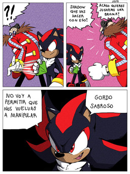 3_panel_comic angry anthro bald big_nose black_body black_fur black_nose chaos_emerald chest_tuft clothing dialogue duo eyebrows eyewear fangs fur gem glasses gloves handwear larger_male looking_at_another looking_at_viewer looking_down male motion_lines open_mouth pink_nose red_body red_clothing red_eyes red_fur screaming shitpost size_difference smile sunglasses surprised teeth text tongue tuft white_body white_clothing white_fur white_gloves white_handwear jisito dragon_ball dragon_ball_z sega sonic_the_hedgehog_(series) dr._eggman shadow_the_hedgehog human mammal 3:4 artist_name colored comic hi_res meme shaded spanish_text translated
