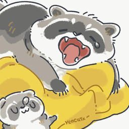 black_nose chibi duo eyes_closed feral grey_body lying on_front open_mouth sleeping uwu white_body yawn yencatx mammal procyonid raccoon 1:1 2022