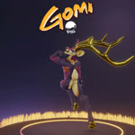 1:1 3d_(artwork) animated anthro antlers bitcun claws deer digital_media_(artwork) english_text featureless_crotch fur gold_(metal) gomi hi_res horn logo male mammal midair muscular muscular_anthro muscular_male mustelid no_sound nude open_mouth otter paws pose purple_eyes scut_tail short_playtime short_tail simple_background solo tail text turntable_(animation) vrchat webm