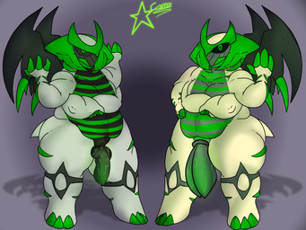 angry anthro belly duo happy looking_at_viewer male male/male slightly_chubby slightly_chubby_male cosmosarts nintendo pokemon giratina_duo_(mrwill) altered_forme_giratina generation_4_pokemon giratina legendary_pokemon pokemon_(species) 4:3 absurd_res hi_res sibling_(lore) twins_(lore)