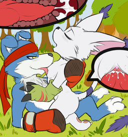 3_claws 3_toes accessory animal_genitalia animal_penis anthro anthro_on_anthro biped black_claws black_nose blue_body blue_clitoris blue_ears blue_fur blush blush_lines bodily_fluids boxing_gloves breast_lick breast_play breasts canine_genitalia canine_penis clawed_gloves claws clitoris close-up clothing cowgirl_position cum cum_drip cum_from_vagina cum_in_uterus cum_in_vagina cum_inside cutaway day detailed_background digitigrade dripping dripping_vulva duo ejaculation erection eyelashes eyes_closed feet female female_anthro female_on_top foot_markings forest from_front_position fur genital_fluids genitals gloves grass hand_behind_back handwear headband internal internal_vaginal interspecies kneeling knot knotted_penis knotting leg_markings licking licking_another licking_partner looking_at_another looking_at_partner looking_pleasured lying male male/female male_anthro male_on_bottom markings multicolored_body multicolored_fur narrowed_eyes nude nude_anthro nude_female nude_male on_back on_bottom on_grass on_ground on_top open_mouth orgasm orgasm_face outside pawpads penetration penile penile_penetration penis penis_in_vagina pink_inner_ear pink_pawpads pink_tongue pink_vulva plant red_clothing red_gloves red_handwear red_headband red_penis sex snout tail toe_claws toes tongue tongue_out tree two_tone_body two_tone_fur uterus vaginal vaginal_canal vaginal_penetration vulva white_body white_ears white_fur white_inner_ear white_markings white_tail yellow_eyes brentms80 meraence bandai_namco digimon canid canine digimon_(species) gaomon gatomon mammal 2020 digital_media_(artwork)