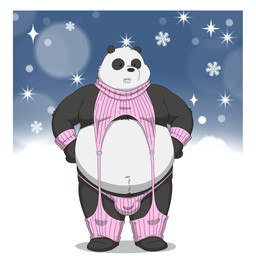 anthro armband belly bulge clothing legwear male navel overweight overweight_anthro overweight_male smile solo stockings sweater thong topwear turtleneck underwear bobbellyboy cartoon_network we_bare_bears panda_(we_bare_bears) bear giant_panda mammal 1:1 hi_res