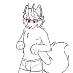 anthro biped blush bulge clothed clothing fur horn male red_eyes solo tail underwear underwear_only archiiscuteboy archi_(archiiscuteboy) canid canid_demon demon mammal 1:1 absurd_res hi_res