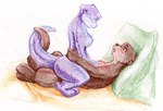 anthro breasts brown_body brown_fur cowgirl_position duo entwined_tails female from_front_position fur male male/female on_bottom on_top penetration purple_body purple_fur sex tail tail_coil vaginal vaginal_penetration lewd_factory mammal mustelid otter hi_res traditional_media_(artwork)