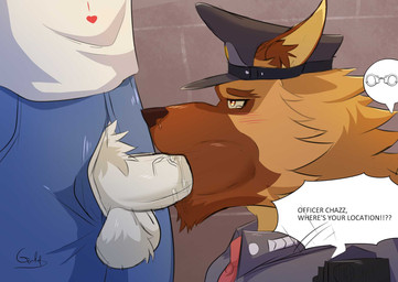 anthro anthro_on_anthro anthro_penetrated anthro_penetrating anthro_penetrating_anthro balls bodily_fluids bottomwear bound brown_body brown_fur clothed clothing crying cuff_(restraint) duo electronics erection eyebrows forced forced_oral fully_clothed fur genitals handcuffed handcuffs hands_tied hat headgear headwear heart_symbol humanoid_genitalia humanoid_penis male male/male male_penetrated male_penetrating male_penetrating_male metal_cuffs necktie oral oral_penetration pants penetration penile penile_penetration penis penis_poking_out penis_through_fly police police_officer police_uniform rape restraints saliva saliva_on_penis sex shirt tears text topwear uniform vein veiny_penis walkie-talkie chief_gilbert chazz_(chief_gilbert) ambiguous_species canid canine canis domestic_dog german_shepherd herding_dog mammal pastoral_dog 2021 english_text hi_res