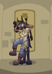 anthro boots brown_hair clothed clothing female footwear glowing glowing_eyes hair jewelry necklace shoes solo transformation tempestryder egyptian_mythology middle_eastern_mythology mythology anubis anubian_jackal canid canine canis deity human jackal mammal hi_res