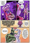 anthro border comic eyelashes female five_nights_at_freddy's five_nights_at_freddy's_3 gift glitchtrap group hi_res lagomorph leporid machine male mammal outline rabbit red_sclera renita_reed robot scottgames spanish_text speech_bubble spots springtrap_(fnaf) standing text translated trio white_border white_outline