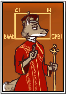 anthro border cassock clothing cross crown female headgear monarch ornament religion religious_clothing religious_gesture religious_iconography scepter solo tail text white_border adamwhite animal_humanoid canid canid_humanoid canine canine_humanoid fox fox_humanoid humanoid mammal mammal_humanoid cyrillic_text hi_res icon