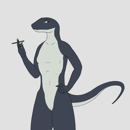 anthro breasts cigarette female genitals nude simple_background slim small_breasts solo tail not-a-fox reptile scalie snake 1:1 digital_media_(artwork) hi_res