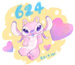 4_toes antennae_(anatomy) blue_tongue chest_markings eyelashes feet fur hand_on_face heart_symbol looking_at_viewer markings multicolored_antennae pawpads pink_antennae pink_body pink_fur purple_nose purple_pawpads simple_background solo toes tongue two_tone_antennae sgr disney lilo_and_stitch angel_(lilo_and_stitch) alien experiment_(lilo_and_stitch) 2019 colored_sketch hi_res sketch