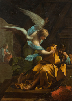 ambiguous_gender clothed clothing feathered_wings feathers female flying group hair male not_furry realistic religion robe sitting trio wings francisco_goya bible christianity saint_joseph virgin_mary angel angel_humanoid human humanoid mammal winged_humanoid 1772 18th_century ancient_art formal_art hi_res oil_painting_(artwork) painting_(artwork) traditional_media_(artwork) traditional_painting_(artwork)