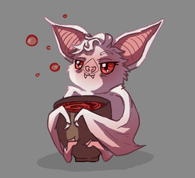 alcohol beverage blush bubble drunk drunk_bubble fangs feral feralized fur male red_eyes solo substance_intoxication teeth white_body white_fur wine wings kawaiiideath baldur's_gate baldur's_gate_3 bioware electronic_arts larian_studios astarion_(baldur's_gate) batstarion bat leaf-nosed_bat mammal microbat vampire_bat yangochiropteran
