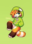 anthro blue_eyes blue_tongue bottomless clothed clothing female fur green_body green_clothing green_fur green_markings green_nose hand_in_pocket hoodie hoodie_only leg_markings markings orange_body orange_fur pockets socks_(marking) solo striped_markings striped_tail stripes tail tail_markings text tongue tongue_out topwear topwear_only white_body white_fur zipper jinxit pocky_(jinxit) ailurid mammal red_panda absurd_res english_text hi_res