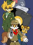 anthro clothing eyewear female fluffy fluffy_tail glasses group gun half-closed_eyes handgun looking_at_viewer male military_uniform narrowed_eyes north_korea open_mouth pistol poster poster_template ranged_weapon smile tail uniform weapon zhengfox sek_studio squirrel_and_hedgehog bamsaegi geumsaegi lt._fox_vixen seungnyangi canid canine canis fox mammal rodent sciurid tree_squirrel wolf 2020 hi_res