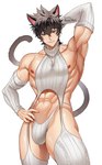 biped black_hair blue_eyes bulge clothed clothing eyebrows fingers hair heterochromia human_and_animal_ears male multi_ear muscular muscular_humanoid muscular_male pecs simple_background tail virgin_destroyer_sweater white_background nemuimori meme_clothing animal_humanoid cat_humanoid felid felid_humanoid feline feline_humanoid humanoid mammal mammal_humanoid tailed_humanoid hi_res meme