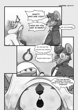 clothed clothing dialogue eyewear glasses swirl_eyes text wearing_glasses skylosminkan domestic_cat felid feline felis ghost mammal murid murine rat rodent spirit comic english_text hi_res
