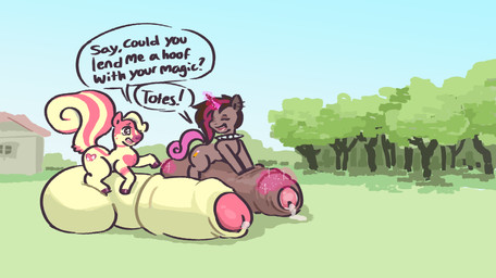 anthro balls big_balls big_penis duo feral genitals gynomorph horn huge_balls huge_penis hyper hyper_balls hyper_genitalia hyper_penis immobile intersex intersex/male lying_on_own_penis male outside penis text conditional_dnp girl_poss hasbro my_little_pony mythology fan_character jay_(girl_poss) nargle_(nargleflex) equid equine horse mammal mythological_creature mythological_equine pony unicorn absurd_res english_text hi_res