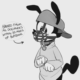 anthro bdsm clothing collar dialogue fur male muzzle_(object) muzzled petplay puppyplay roleplay solo text young young_anthro anonymous_artist animaniacs warner_brothers wakko_warner inkblot mammal english_text monochrome