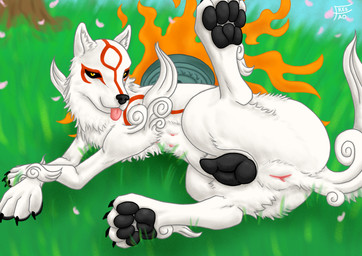 animal_genitalia animal_vulva anus bedroom_eyes canine_genitalia canine_vulva claws female feral fur genitals looking_at_viewer lying narrowed_eyes pawpads paws pose presenting presenting_vulva seductive solo spread_legs spreading tongue tongue_out vulva white_body white_fur y_anus yellow_eyes freetao capcom okami_(capcom) amaterasu_(okami) canid canine canis mammal wolf hi_res pinup