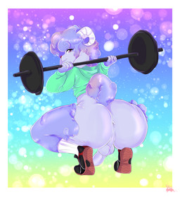 anthro anus backsack balls big_butt biped butt clothed clothing erection exercise femboy fingers fur genitals hair horn looking_at_viewer looking_back looking_back_at_viewer male partially_clothed penis perineum presenting presenting_anus presenting_hindquarters presenting_penis rear_view smile smiling_at_viewer solo tail thick_thighs weightlifting wool_(fur) workout vaini bovid caprine mammal sheep absurd_res hi_res