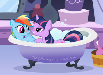 bath bedroom_eyes blue_body blue_fur blush bubble cutie_mark duo female female/female feral fur hair half-closed_eyes horn lying multicolored_hair narrowed_eyes purple_body purple_eyes purple_fur purple_hair rainbow_hair romantic romantic_couple seductive two_tone_hair water wet catwhitney friendship_is_magic hasbro my_little_pony mythology rainbow_dash_(mlp) twilight_sparkle_(mlp) equid equine horse mammal mythological_creature mythological_equine pony unicorn 2013