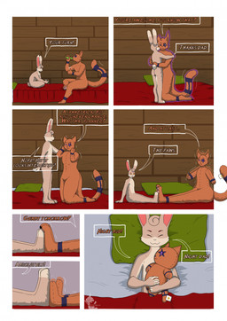 anthro bed dialogue duo fur furniture hug inanimate_transformation lying lying_on_bed male male/male on_bed paws plushie simple_background sleeping smile tail text transformation transformation_sequence transformation_through_magic malekart ustak_nella felid feline lagomorph leporid mammal rabbit comic digital_drawing_(artwork) digital_media_(artwork) english_text hi_res shaded signature