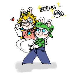 4_fingers anthro backwards_hat bent_legs blonde_hair blue_clothing blue_ear_piercing blue_eyes blue_overalls blush bodily_fluids bottomless bottomless_anthro bottomless_female closed_smile clothed clothed_anthro clothed_female clothed_male clothing crown crying dialogue disembodied_head duo duo_focus ear_piercing ellipsis female female_anthro fingers flat_chested fully_clothed fully_clothed_anthro fully_clothed_male fur gem gesture green_clothing green_hat green_headwear green_shirt green_topwear group hair hand_gesture hand_on_back hand_pawpads happy hat headgear headwear heart_symbol kneeling lifting_another long_ears long_hair looking_at_another looking_at_viewer male male/female male_anthro mitten_hands mouth_closed multicolored_body noseless overalls pawpads piercing pink_clothing pink_shirt pink_topwear pose sapphire_(gem) shirt simple_background smile smiling_at_another smiling_at_viewer tan_body tan_eyelids tan_pawpads tan_skin tears text topwear two_tone_body v_sign white_background white_body white_fur bam_ml mario_bros mario_plus_rabbids_kingdom_battle mario_plus_rabbids_sparks_of_hope nintendo raving_rabbids rayman_(series) ubisoft rabbid_luigi rabbid_peach lagomorph mammal rabbid 2023 colored colored_sketch crossover digital_drawing_(artwork) digital_media_(artwork) guide_lines korean_description korean_text shaded simple_shading sketch translation_request