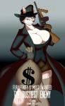 anthro big_breasts breasts cleavage clothed clothing currency_symbol dollar_sign female gun looking_at_viewer money money_bag ranged_weapon smile solo submachine_gun symbol text thompson_gun weapon superix sam_(wolfjedisamuel) canid canine canis mammal wolf 2015 absurd_res english_text hi_res