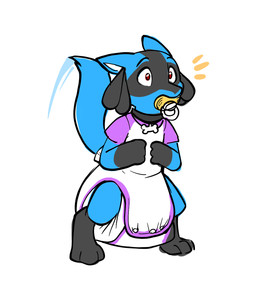 3_fingers 3_toes ambiguous_gender anthro big_diaper black_body black_collar black_fur blue_body blue_fur blue_tail bone_collar_tag button_(fastener) clean_diaper clothed clothing collar collar_tag diaper diaper_peekage diaper_under_clothing diaper_under_onesie ears_back feet fingers fur gloves_(marking) huge_diaper imminent_feces leg_markings markings multicolored_body multicolored_fur object_in_mouth onesie pacifier pacifier_in_mouth pivoted_ears raised_tail simple_background snapsuit socks_(marking) solo standing tail three-quarter_view toes two_tone_body two_tone_fur wearing_diaper white_background white_diaper white_inner_ear wide_eyed yellow_pacifier rainydays nintendo pokemon bingleborf generation_4_pokemon lucario pokemon_(species) full-length_portrait hi_res portrait