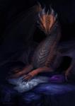 ambiguous_gender bed detailed_background feral fur_rug furniture horn lying membrane_(anatomy) membranous_wings orange_eyes pillow solo wings allagar european_mythology mythology dragon mythological_creature mythological_scalie scalie western_dragon 2019 absurd_res digital_media_(artwork) hi_res