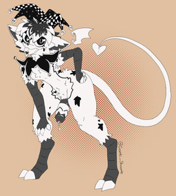 2_toes anthro bodily_fluids cheeky cheeky_smile clown clown_makeup cum cum_drip dripping feet genital_fluids genitals imp_tail male penis pose solo toes cosmic_shroomie imp_clown humanoid imp hi_res pinup