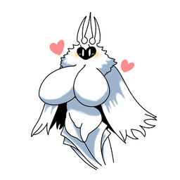 big_breasts breasts eyelashes featureless_breasts featureless_crotch female fur heart_symbol simple_background solo white_background white_body white_eyes white_fur wings osakana2gou hollow_knight_(franchise) team_cherry radiance_(hollow_knight) arthropod insect lepidopteran moth 1:1