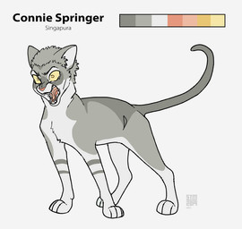 buzz_cut feral feral_with_hair feralized fur grey_body grey_fur hair heart_nose heart_symbol long_legs long_tail male orange_eyes pink_nose snarling solo stripes tail white_body white_fur yellow_sclera silveyytm attack_on_titan connie_springer domestic_cat felid feline felis mammal singapura_cat 2019