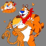 anthro blush bodily_fluids cutaway duo eyewear french_kissing heart_symbol kissing male male/male mascot saliva smile sunglasses jellyaibo cheetos frosted_flakes kellogg's phantomarcade_kiss chester_cheetah tony_the_tiger cheetah felid feline mammal pantherine tiger 1:1 hi_res