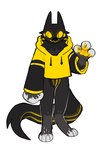 3_fingers anthro black_body black_clothing black_fur black_topwear bottomless cheek_tuft claws clothed clothing facial_tuft featureless_crotch fingers front_view fur grey_body grey_fur male mouth_closed neck_tuft simple_background solo standing topwear tuft unsigned white_background yellow_claws yellow_clothing yellow_topwear asnnonaka ash_(asnnonaka) 2:3 full-length_portrait hi_res portrait