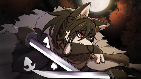 alternate_species amputee anthro blade disability furrification male fchicken dororo_(tezuka) osamu_tezuka hyakkimaru_(dororo) canid canine canis mammal wolf 16:9 hi_res widescreen
