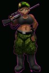 abs athletic belly beret big_breasts black_background blue_eyes blush boots bottomwear breasts camo camo_bottomwear camo_clothing camo_pants camo_print clothed_female clothing crop_top cropped_tank_top cropped_topwear female footwear gun hat headgear headwear markings midriff mole_(marking) muscular muscular_female navel pants pattern_bottomwear pattern_clothing pattern_pants pose ranged_weapon rifle shirt shoes simple_background sleeveless sleeveless_shirt sniper sniper_rifle solo standing tank_top tomboy topwear weapon wide_hips dexie93 bloons_tower_defense ninja_kiwi sniper_monkey_(bloons) haplorhine mammal monkey primate hi_res