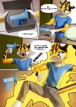 anthro blue_eyes claws comic curious domestic_cat english_text felid feline felis fur gender_transformation hi_res male mammal open_mouth solo steel_cat steel_cat_(character) suprised_eyes surprise text transformation url yellow_body yellow_fur