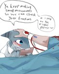 ambiguous_gender anthro anthro_focus biped black_eyes blood blue_eyes blush bodily_fluids dialogue duo female female_focus headpat looking_at_another nurse solo_focus text murace4 fish human mammal marine shark 2024 4:5 absurd_res digital_media_(artwork) english_text hi_res