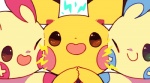 ambiguous_gender bolt_emanata cheek_dots cheek_to_cheek electricity emanata feral fur group love nuzzling open_mouth open_smile smile trio yellow_body yellow_fur mino_(artist) nintendo pokemon generation_2_pokemon generation_3_pokemon minun pichu plusle pokemon_(species)