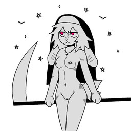 anthro cross female genitals melee_weapon nipples nude nun pink_eyes polearm scythe serious_face solo vulva weapon crischar_foxito alexa_(crischar_foxito) lagomorph leporid mammal rabbit 1:1 absurd_res hi_res
