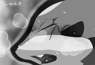 ambiguous_gender black_nose bodily_fluids breath close-up dark_nose eyes_closed feral lidded_eyes open_mouth panting saliva solo steam sweat tongue year conditional_dnp insomniacovrlrd nintendo pokemon floatzel generation_4_pokemon pokemon_(species) 2008 greyscale monochrome signature