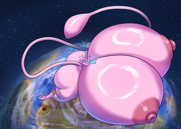 anthro big_breasts big_butt breast_squish breasts butt cloud digitigrade female footprint fur gesture green_eyes hand_on_bicep high-angle_view huge_breasts huge_butt huge_hips huge_thighs hyper hyper_breasts hyper_butt hyper_hips hyper_thighs implied_growth long_tail looking_at_viewer looking_up looking_up_at_viewer macro nipples nude nude_anthro nude_female pawprint pink_body pink_fur planet sitting smile solo space squish star tail terra_macro thick_thighs walking wave waving waving_at_viewer wide_hips arinadler nintendo pokemon izabelle_(pelleelle) generation_1_pokemon legendary_pokemon mew_(pokemon) pokemon_(species) hi_res